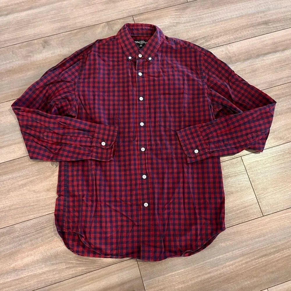 Lot of 2 J. Crew Mercantile Men Button Down Shirts Medium Red Gingham Bin‎ G-37